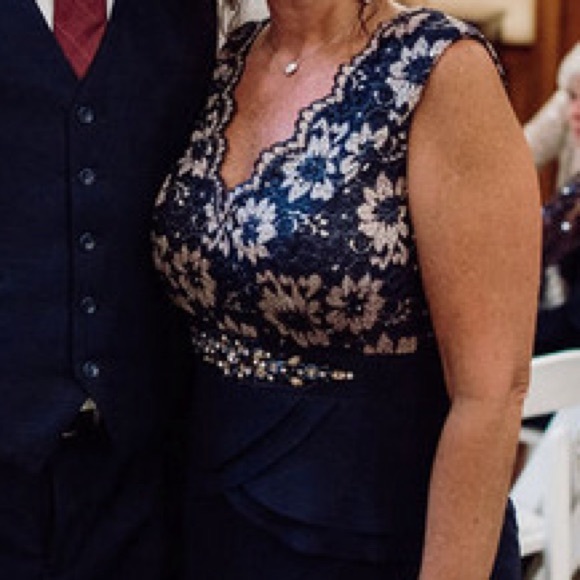 Jessica Howard 8P Navy Blue Dress. Stunning Timeless Classic with Sheer Shawl - Picture 9 of 10